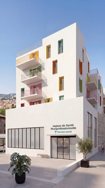 Entrée de la MSP avec logo Phocéa Santé