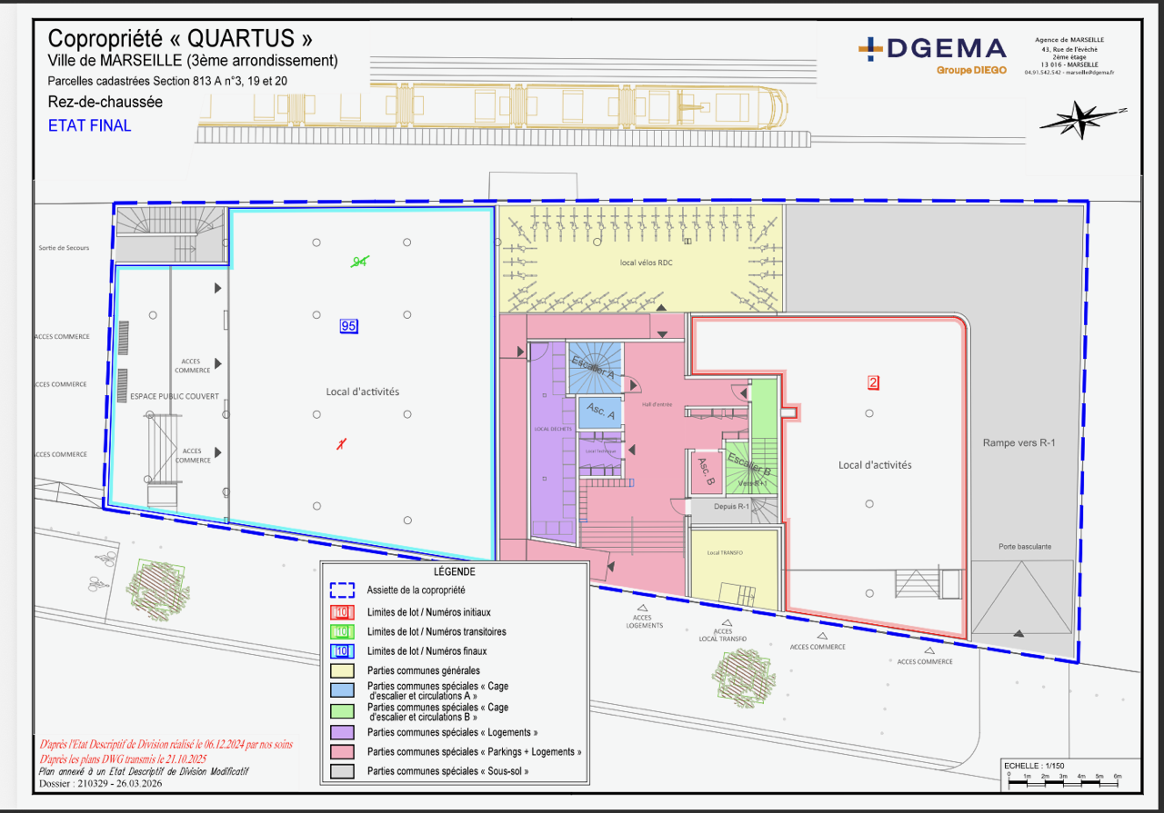 Plan RDC du local commercial Lot 95, copropriété Quartus / La Citadelle Briançon