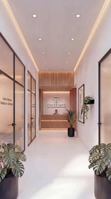 Espace d'accueil avec totem Phocéa Santé