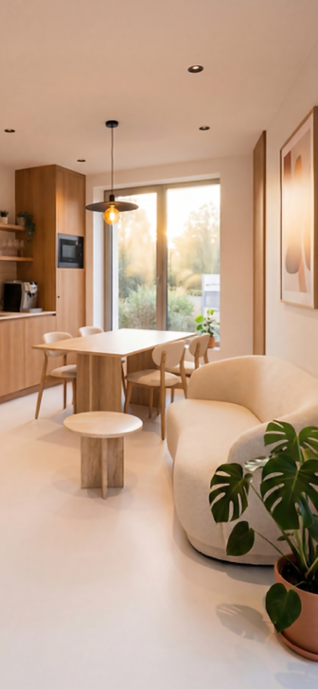 Salle de repos dédiée aux praticiens, lumière golden hour